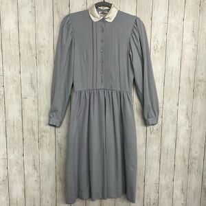 Lanz Original Gray Long Sleeve Collared Button Pilgrim Peasant Long Plain Dress